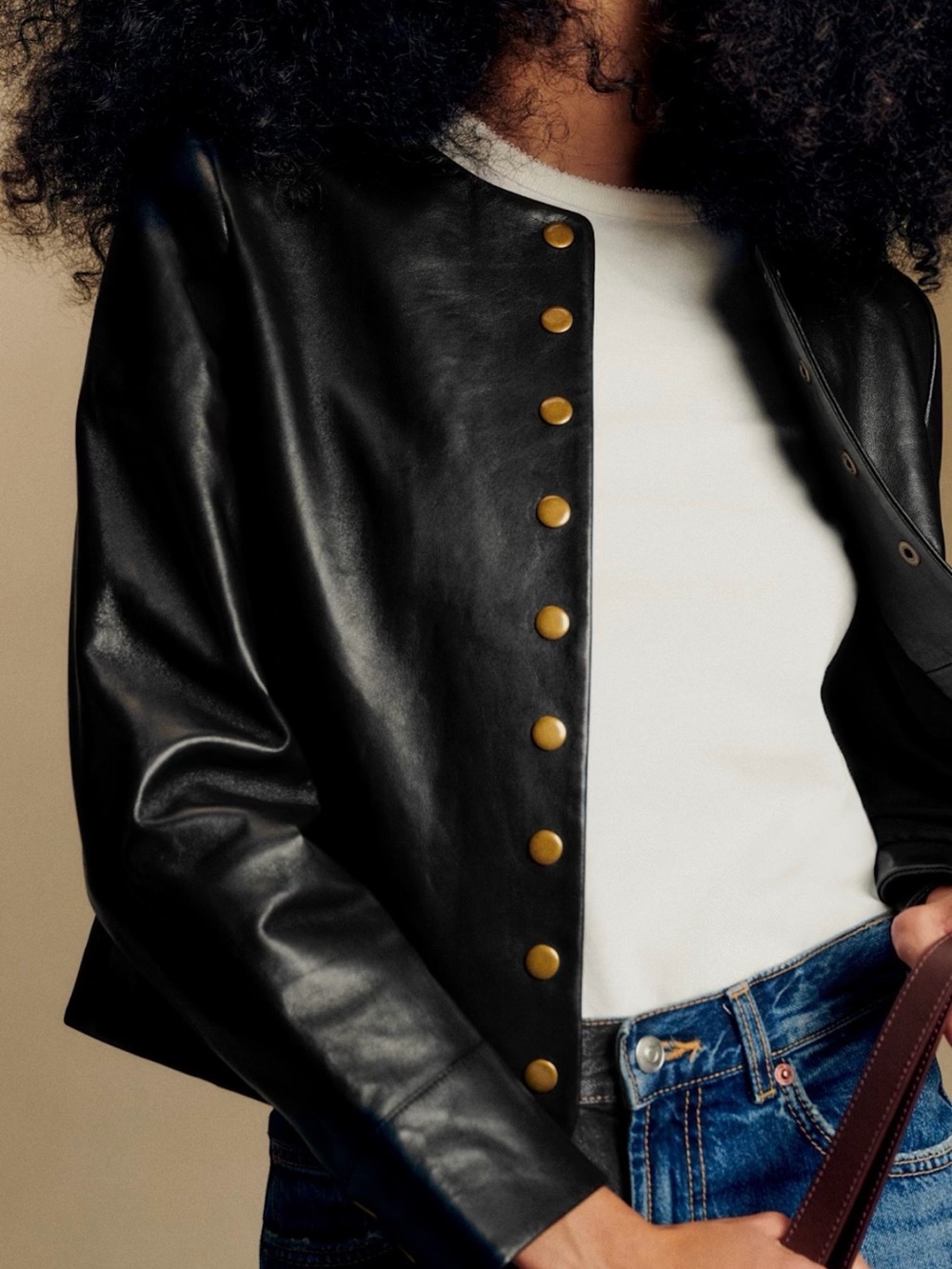 Sezane Marlys leather Jacket Black - Size 10